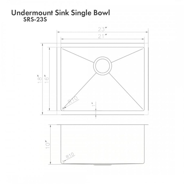 ZLINE 23" Undermount Single Bowl Sink DuraSnow Stainless Steel, SRS - 23S - Farmhouse Kitchen and Bath
