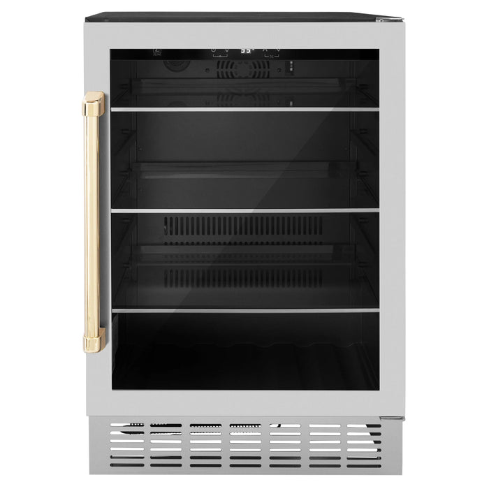 ZLINE 24" Autograph 154 Can Beverage Cooler Fridge with Adjustable Shelves in Stainless Steel with Champagne Bronze Accents RBVZ - US - 24 - CB - Farmhouse Kitchen and Bath