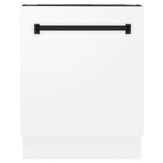 ZLINE 24" Autograph Dishwasher, White Door, Black Handle, DWVZ-WM-24-MB