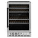 ZLINE 24" Autograph Edition Dual Zone 44-Bottle Wine Cooler in Stainless Steel with Wood Shelf and Matte Black Accents RWVZ-UD-24-MB