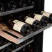 ZLINE 24" Autograph Edition Dual Zone 44 - Bottle Wine Cooler in Stainless Steel with Wood Shelf and Matte Black Accents RWVZ - UD - 24 - MB - Farmhouse Kitchen and Bath