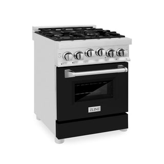 ZLINE 24" Gas Range, Stainless Steel, Black Gloss Door, RG-BLM-24