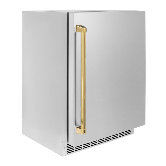 ZLINE 24 in. Touchstone Beverage Fridge, Solid Stainless Door, Polished Gold Handle RBSOZ - ST - 24 - G - Farmhouse Kitchen and Bath