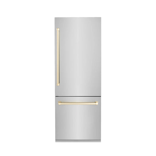 ZLINE 30” Autograph 16.1 cu. ft. 2 - Door Bottom Freezer Fridge Water/Ice Dispenser Stainless Steel Gold Accents RBIVZ - 304 - 30 - G - Farmhouse Kitchen and Bath