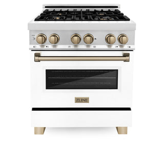 ZLINE 30" Autograph Dual Fuel Range, White Door, Bronze, RAZ-WM-30-CB