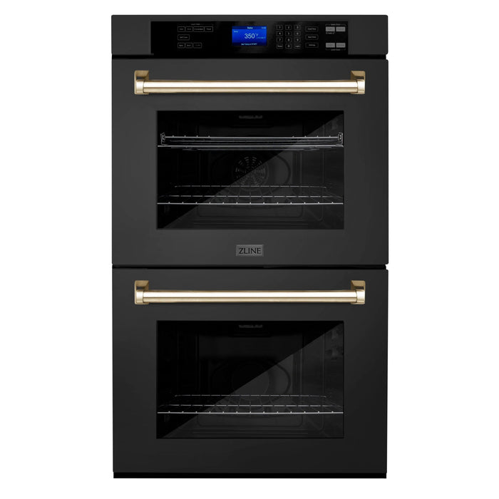 ZLINE 30" Autograph Edition Double Wall Oven with Self Clean and True Convection in Black Stainless Steel Gold Accent AWDZ - 30 - BS - G - Farmhouse Kitchen and Bath
