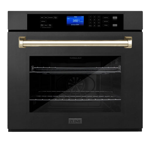 ZLINE 30" Autograph Edition Single Wall Oven with Self Clean and True Convection in Black Stainless Steel Gold Accent AWSZ - 30 - BS - G - Farmhouse Kitchen and Bath