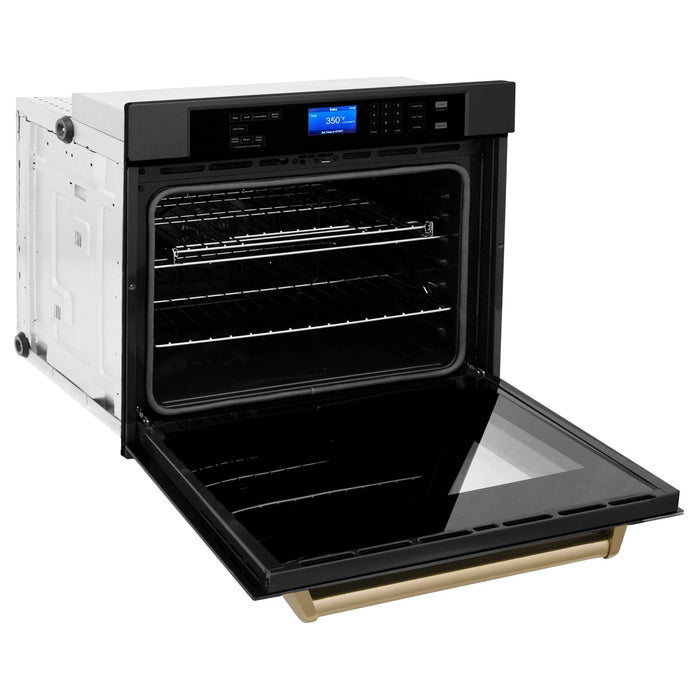 ZLINE 30" Autograph Single Wall Oven with Self Clean and True Convection in Black Stainless Steel Champagne Bronze AWSZ - 30 - BS - CB - Farmhouse Kitchen and Bath