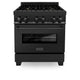 ZLINE 30" Black Stainless, Gas/Electric Oven, Brass Burners, RAB-BR-30