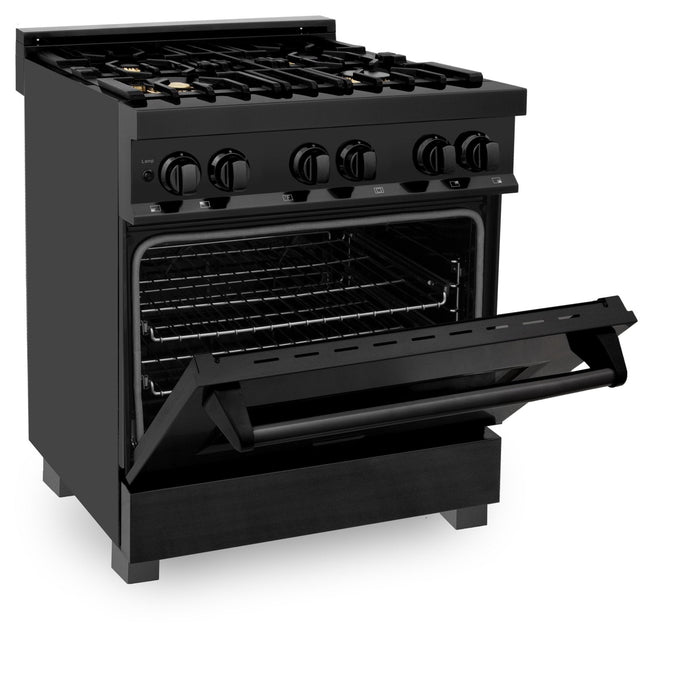 ZLINE 30" Black Stainless, Gas/Electric Oven, Brass Burners, RAB - BR - 30 - Farmhouse Kitchen and Bath