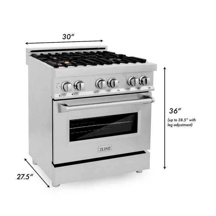 ZLINE 30" Dual Fuel Oven Range, Stainless Steel, Brass Burners, RA - BR - 30 - Farmhouse Kitchen and Bath