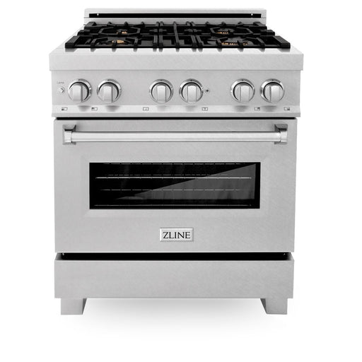 ZLINE 30" Dual Fuel Range, DuraSnow, Stainless, Brass Burners, RAS - SN - BR - 30 - Farmhouse Kitchen and Bath