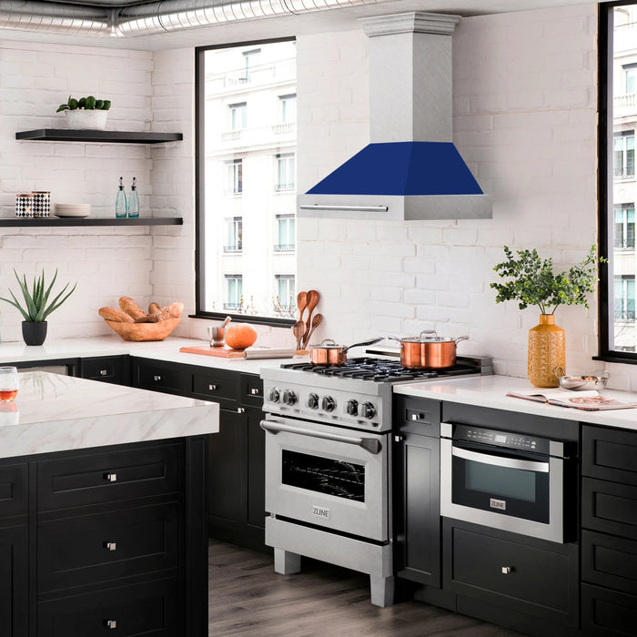 ZLINE 30" DuraSnow® Stainless Steel Range Hood with Color Shell Options 8654SNX - BG - 30 - Farmhouse Kitchen and Bath
