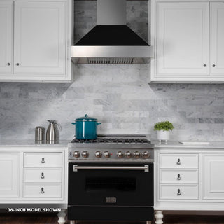 ZLINE 30" Professional Dual Fuel Range, Snow Stainless, Black Matte Door, RAS-BLM-30