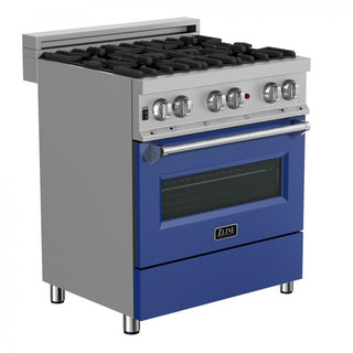 ZLINE 30" Professional Dual Fuel Range, Snow Stainless, Blue Matte Door, RAS-BM-30