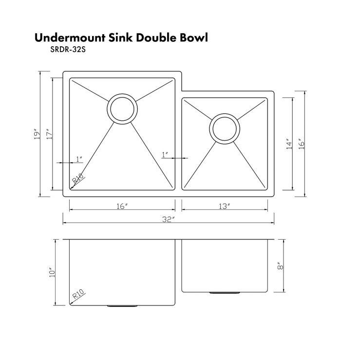 ZLINE 32" Undermount Double Bowl Sink, Dura Snow Stainless, SRDR - 32S - Farmhouse Kitchen and Bath