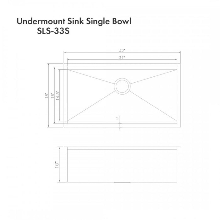 ZLINE 33" Undermount Single Bowl Ledge Sink Stainless Steel, SLS - 33S - Farmhouse Kitchen and Bath