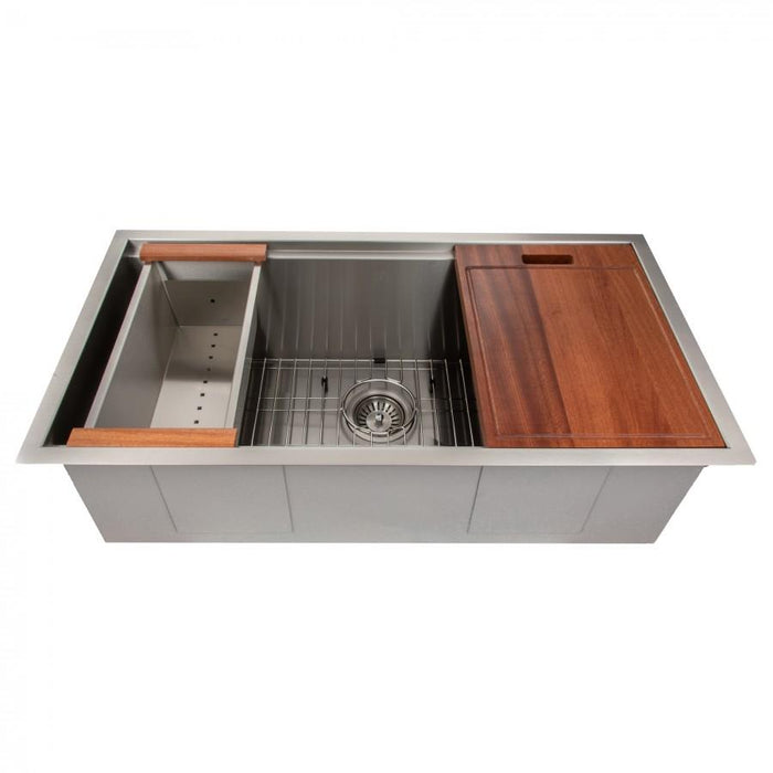 ZLINE 33" Undermount Single Bowl Ledge Sink, Stainless with Accessories, SLS - 33 - Farmhouse Kitchen and Bath