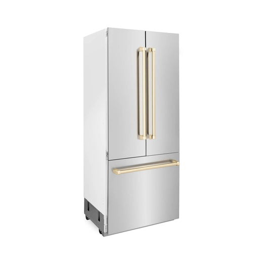 ZLINE 36” Autograph 19.6 cu. ft. 2 - Door Bottom Freezer Fridge Water/Ice Dispenser Stainless Steel Gold Accents RBIVZ - 304 - 36 - G - Farmhouse Kitchen and Bath