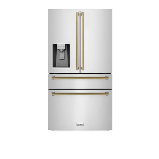 ZLINE 36" Autograph 21.6 cu. ft French Door Refrigerator with Ice Maker in Fingerprint Resistant Stainless Steel RFMZ - W - 36 - CB - Farmhouse Kitchen and Bath