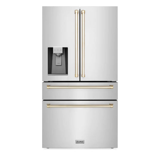 ZLINE 36" Autograph 21.6 cu. ft French Door Refrigerator with Ice Maker in Stainless Steel RFMZ - W - 36 - G - Farmhouse Kitchen and Bath