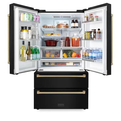 ZLINE 36" Autograph 22.5 cu. ft French Door Refrigerator with Ice Maker in Black Stainless Steel RFMZ - 36 - BS - CB - Farmhouse Kitchen and Bath