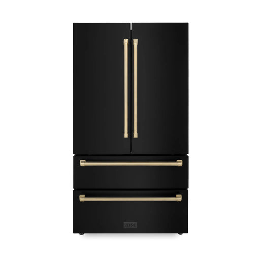 ZLINE 36" Autograph 22.5 cu. ft French Door Refrigerator with Ice Maker in Black Stainless Steel RFMZ - 36 - BS - CB - Farmhouse Kitchen and Bath