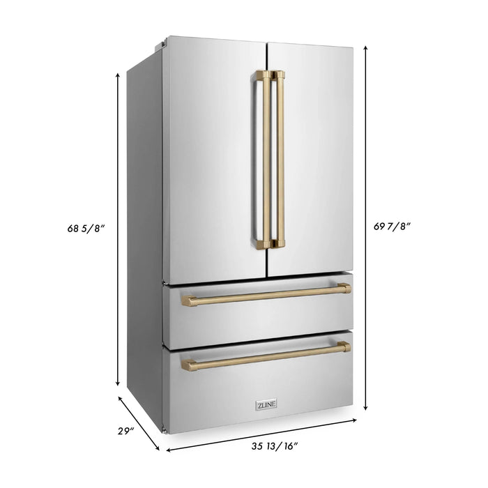 ZLINE 36" Autograph 22.5 cu. ft French Door Refrigerator with Ice Maker in Fingerprint Resistant Stainless Steel RFMZ - 36 - CB - Farmhouse Kitchen and Bath