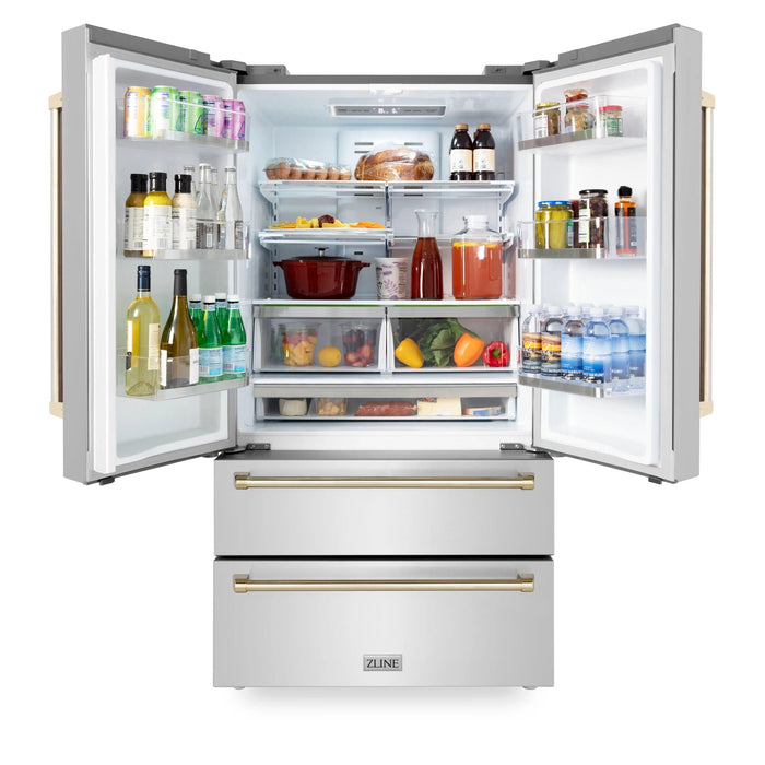 ZLINE 36" Autograph 22.5 cu. ft French Door Refrigerator with Ice Maker Stainless Steel RFMZ - 36 - G - Farmhouse Kitchen and Bath