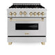 ZLINE 36" Autograph Dual Fuel Range, DuraSnow, Gold, RASZ-SN-36-G