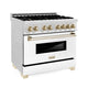 ZLINE 36" Autograph Dual Fuel Range, White, Champaign Accents, RAZ-WM-36-CB
