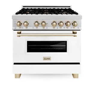 ZLINE 36" Autograph Edition Dual Fuel Range, White Door, RAZ-WM-36-G