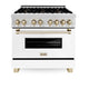 ZLINE 36" Autograph Edition Dual Fuel Range, White Door, RAZ-WM-36-G