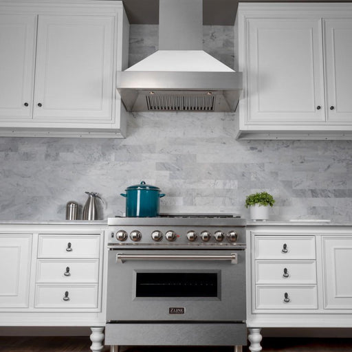 ZLINE 36" Dual Fuel Range, Snow Stainless, Snow Stainless Door, RAS - SN - 36 - Farmhouse Kitchen and Bath