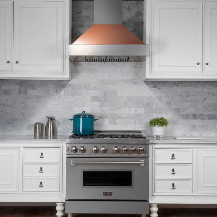 ZLINE 36" DuraSnow® Stainless Steel Range Hood with Copper Shell, 8654C - 36 - Farmhouse Kitchen and Bath