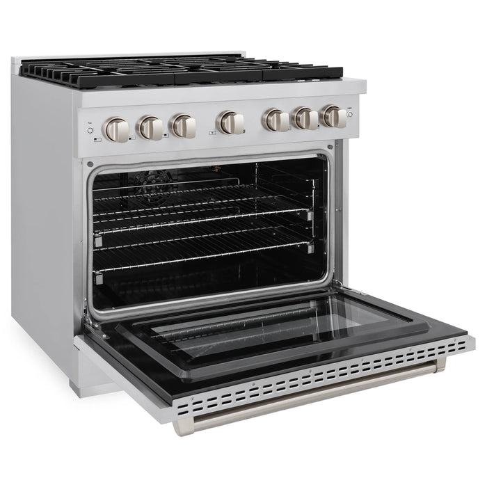 ZLINE 36 In. Gas Range, Stainless Steel w/ Brass Burners, SGR - BR - 36 - Farmhouse Kitchen and Bath