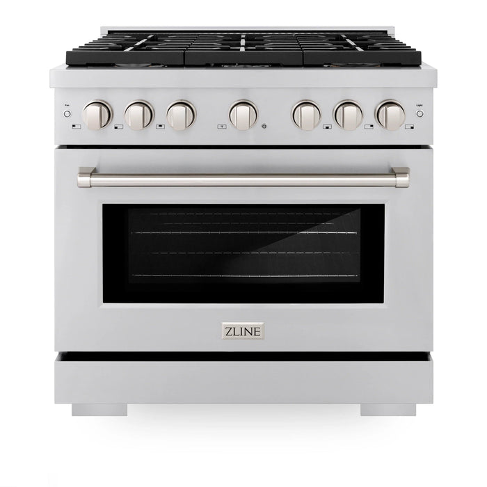 ZLINE 36 In. Gas Range, Stainless Steel w/ Brass Burners, SGR - BR - 36 - Farmhouse Kitchen and Bath