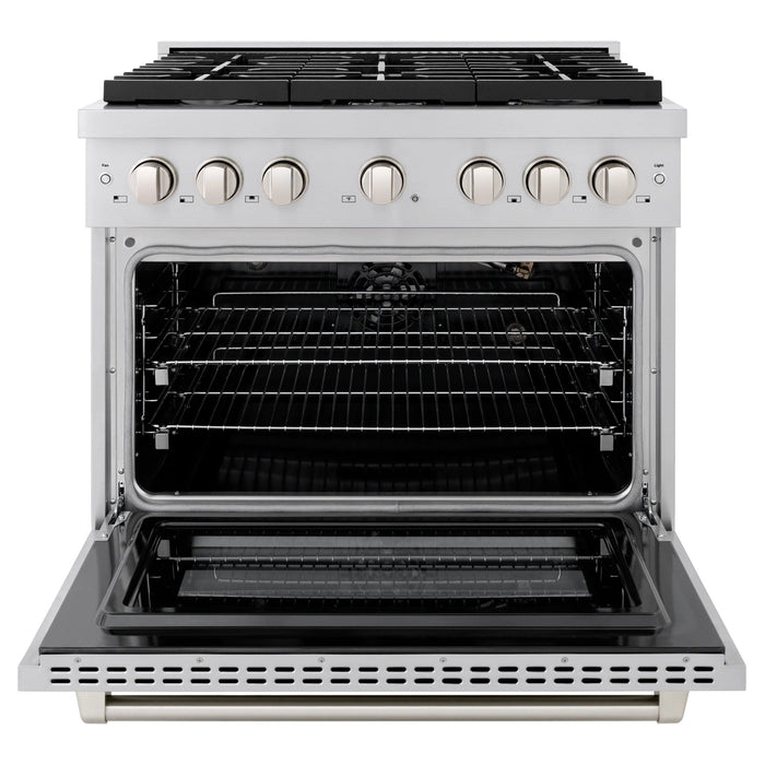 ZLINE 36 In. Gas Range, Stainless Steel w/ Brass Burners, SGR - BR - 36 - Farmhouse Kitchen and Bath