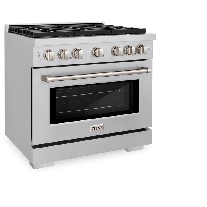 ZLINE 36 In. Gas Range, Stainless Steel w/ Brass Burners, SGR - BR - 36 - Farmhouse Kitchen and Bath