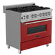 ZLINE 36" Professional Dual Fuel Range, Snow Stainless, Red Matte Door, RAS-RM-36
