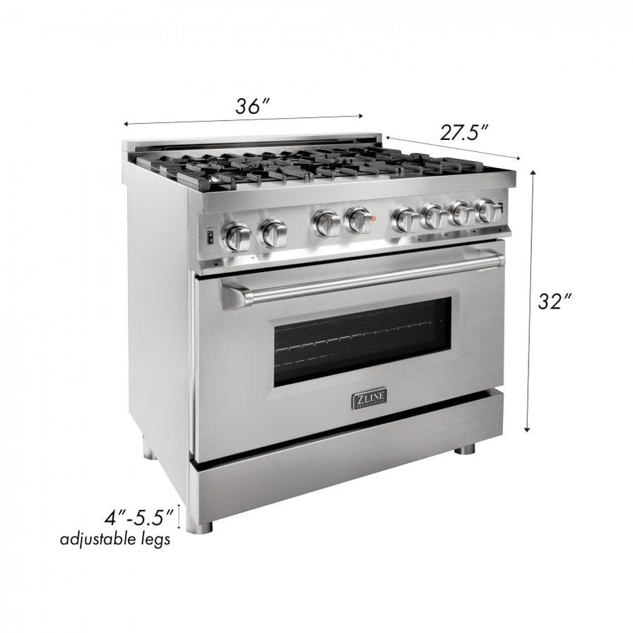 ZLINE 36' Professional Gas on Gas Range in Stainless Steel, RG36