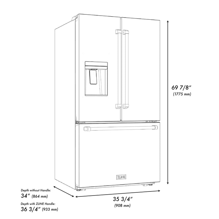 ZLINE 36" Refrigerator, Water, Ice Dispenser, Fingerprint Resistant, RSMZ - W - 36 - BS - CB - Farmhouse Kitchen and Bath