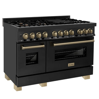 ZLINE 48" Autograph Dual Fuel Range, Black Stainless, Gold, RABZ-48-G