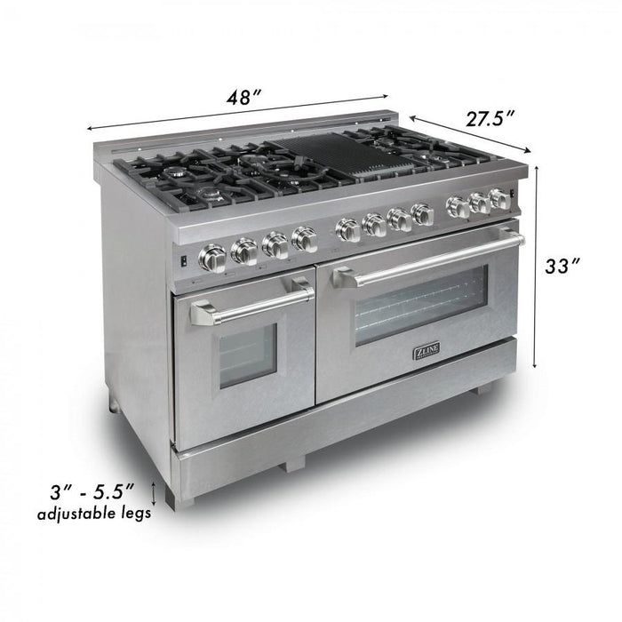 ZLINE 48" Dual Fuel Range in Snow Stainless, Red Gloss Door, RAS - RG - 48 - Farmhouse Kitchen and Bath