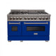 ZLINE 48" Dual Fuel Range Snow Stainless, Blue Matte Door, RAS-BM-48