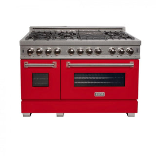 ZLINE 48" Dual Fuel Range Snow Stainless, Red Matte Door, RAS-RM-48
