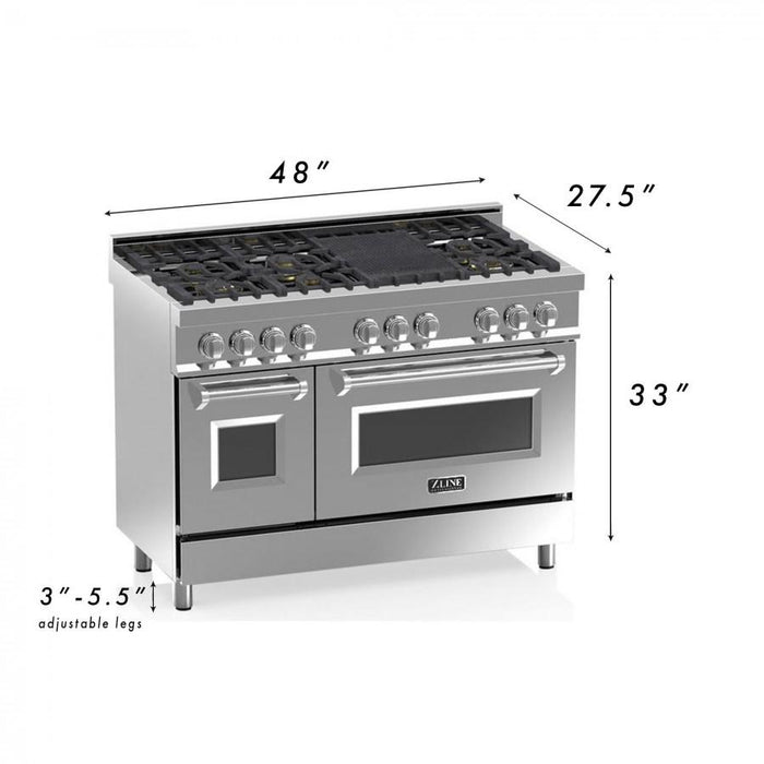 ZLINE 48" Professional Dual Fuel Range with Red Gloss Door, RA - RG - 48 - Farmhouse Kitchen and Bath