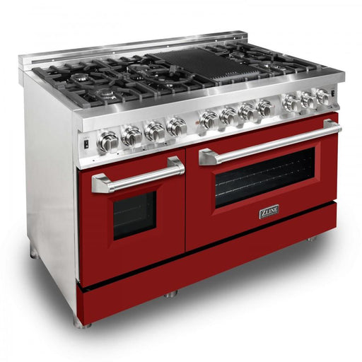 ZLINE 48" Professional Dual Fuel Range with Red Matte Door, RA - RM - 48 - Farmhouse Kitchen and Bath