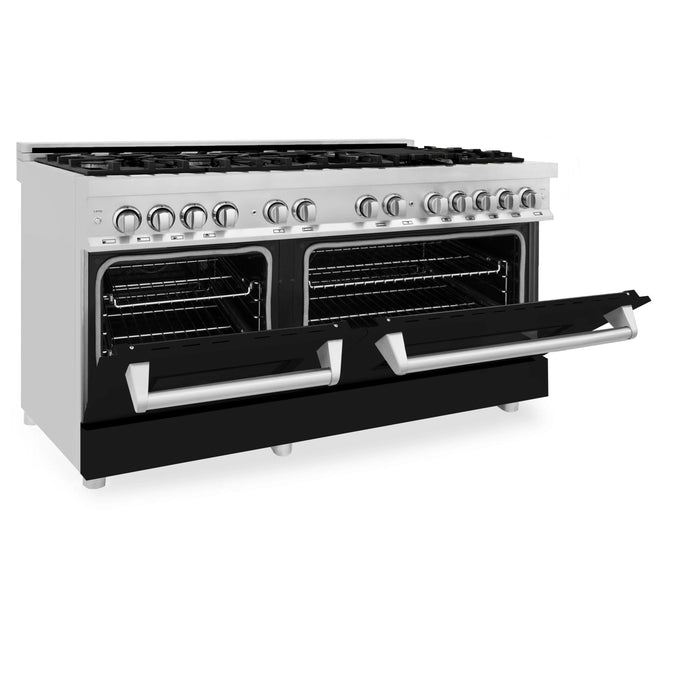 ZLINE 60" 7.4 cu. ft. Dual Fuel Range, Gas Stove and Electric Oven in Stainless Steel and Black Matte Door, RA - BLM - 60 - Farmhouse Kitchen and Bath