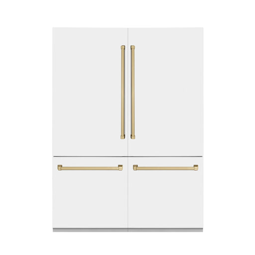 ZLINE 60" Autograph Edition French Door Refrigerator, Internal Water, Ice Dispenser, White Matte, Champagne Bronze Accents RBIVZ - WM - 60 - CB - Farmhouse Kitchen and Bath